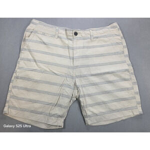 Lucky Brand Mens Linen Shorts 36 Beige Striped Classic Resort Staple EUC